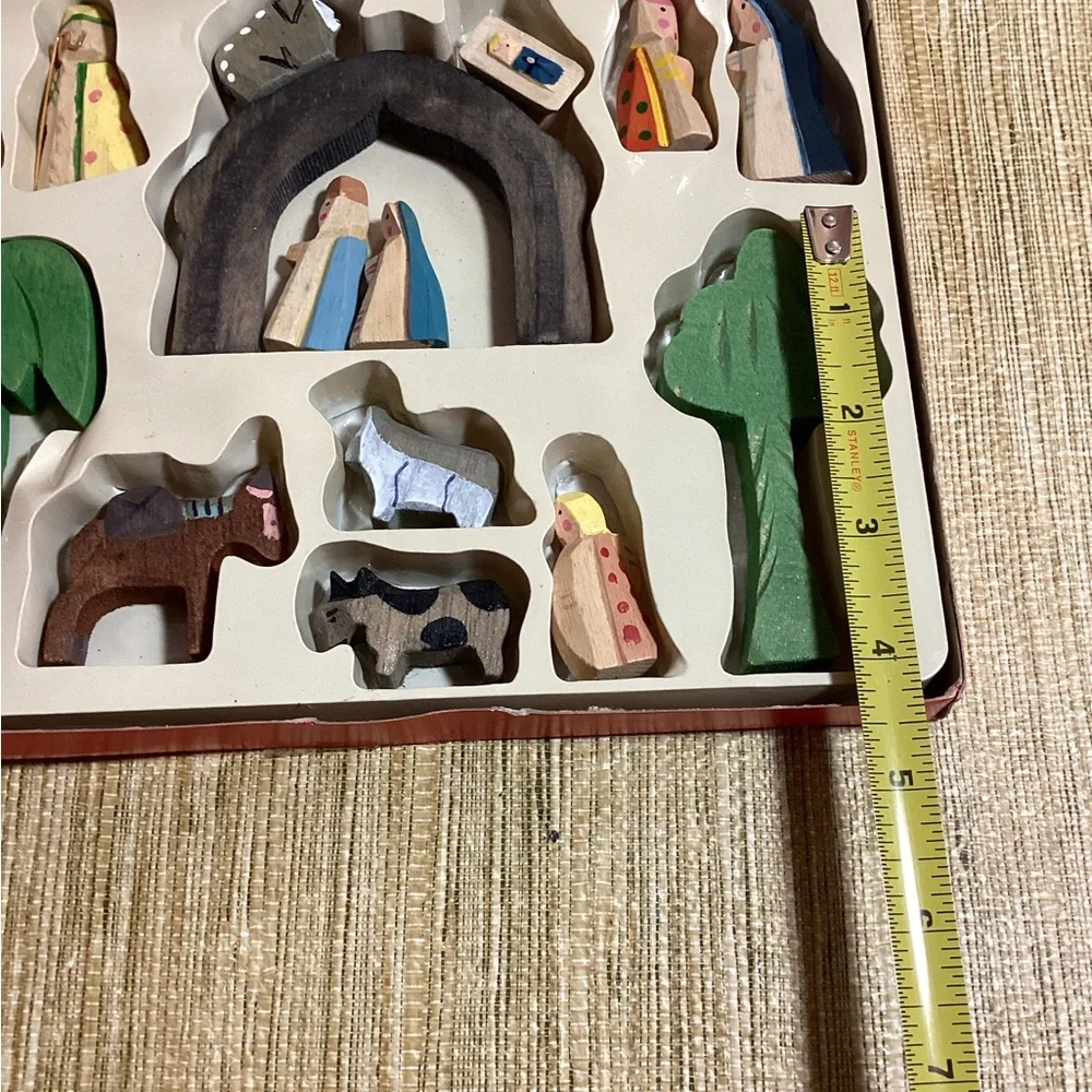Hand-Painted and Carved Wooden Nativity Set - Multicolor